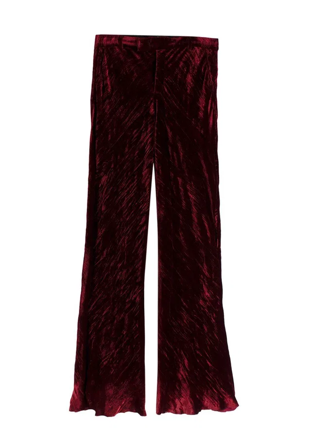 Etro Red Crushed Velvet Trousers in Red Velvet from HEWI