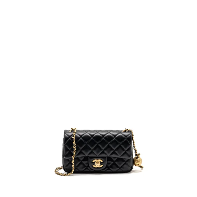 Chanel Pearl Crush mini rectangular Flap bag lambskin black GHW (microchip) in Black Lambskin from EMIER