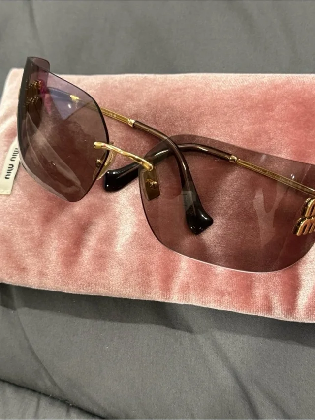 Miu Miu Rimless Brown Gradient Sunglasses With Gold Accents in gold|red|brown from Poshmark