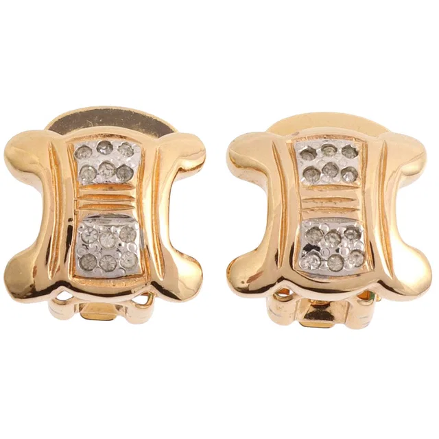 Celine Rhinestone Triomphe Earrings Gold in Gold from VINTAGE QOO TOKYO