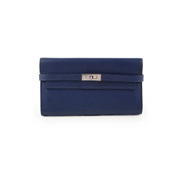 Hermès Kelly Long Wallet Epsom in Blue Epsom leather from The Purse Affair