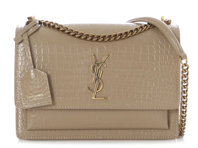 Saint Laurent Medium Beige Croc-Embossed Sunset in Beige Crocodile from Ann's Fabulous Finds
