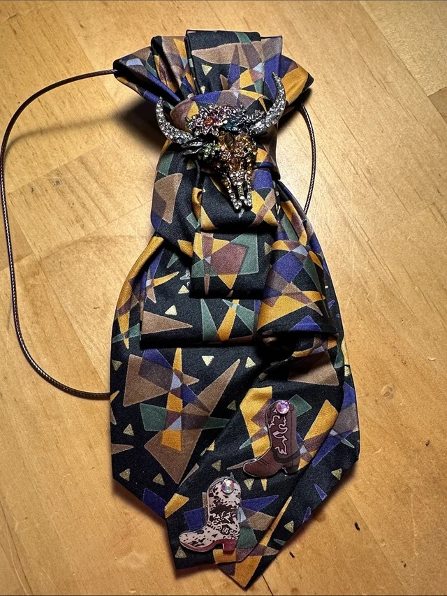 Mulberry Geometric Black Multicolor Thai Silk Necklace Tie Hand Sown in black|gold Silk from Poshmark
