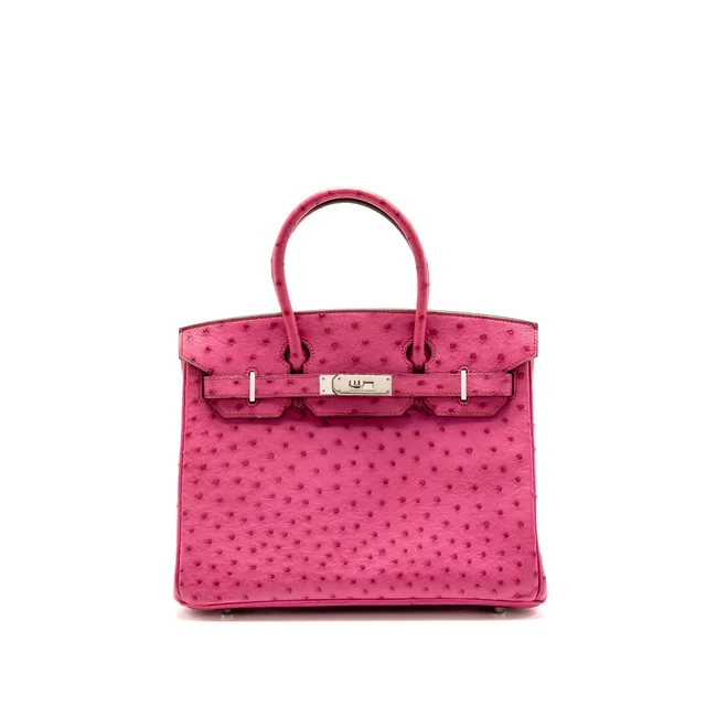 Hermès Birkin 30 Ostrich Fuchsia SHW Stamp Square L in Pink Ostrich from EMIER