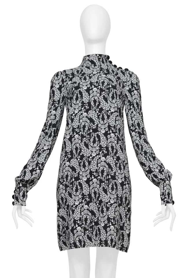 Dolce & Gabbana Black Dress With High Neck And White Floral Print in Black from Resurrection Vintage