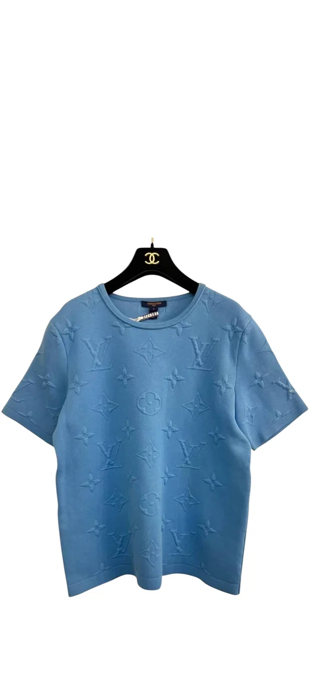 Louis Vuitton Monogram Debossed Blue T-shirt Sz S in Blue from Luxury Promise