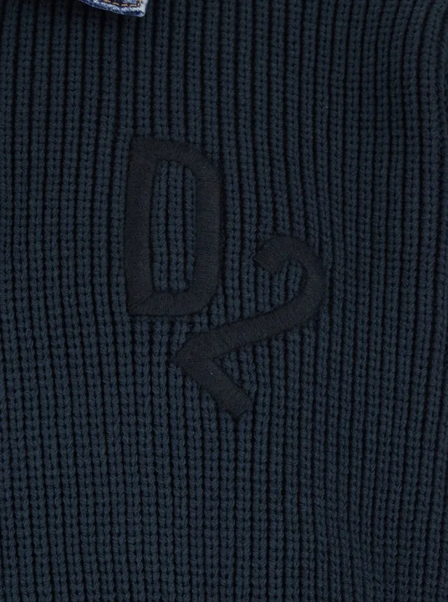 Dsquared2 Blue Sweater with Denim Collar and Logo Embroidery on Front in Cotton Blend for Men in Blue 60% Cotton 40% Polyamide, photo 5 of 6 from Gaudenzi Boutique