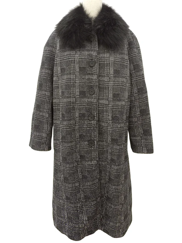 Prada Furlong Coat #38 Black/Gray in Black Wool from VINTAGE QOO TOKYO