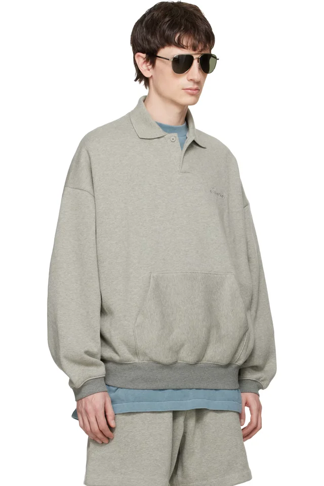 Fear of God ESSENTIALS Gray Signature 90s Polo Sweatshirt, photo 2 of 4 from SSENSE