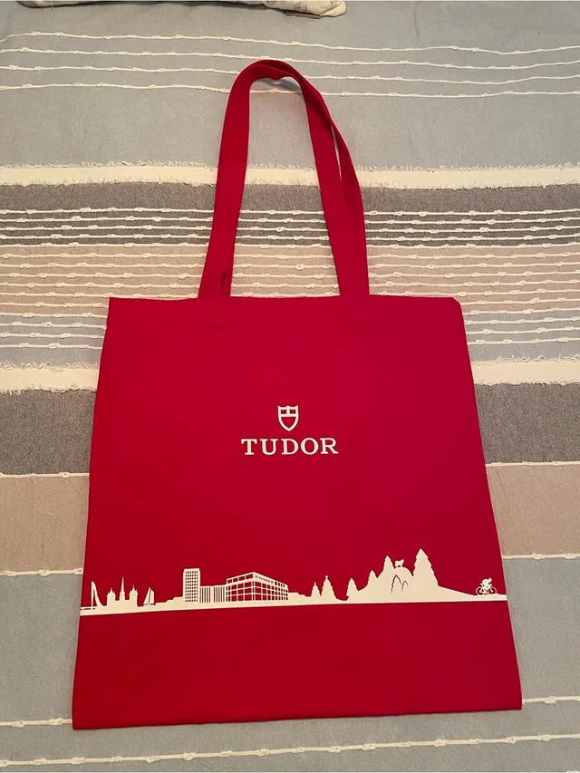 Tudor Bright Red Canvas Tote With White Logo in red|white Canvas from Poshmark