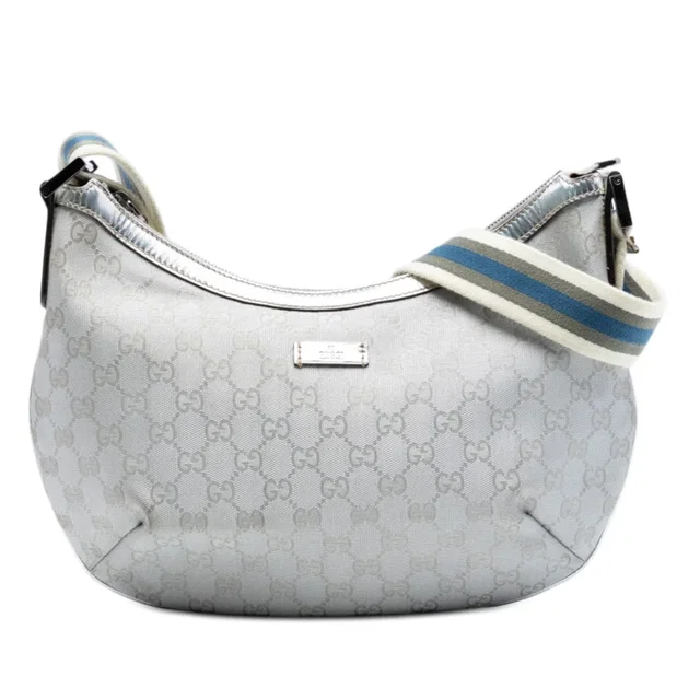 Silver Gucci GG Imprime Web Crossbody in Silver Coated canvas from Designer Revival