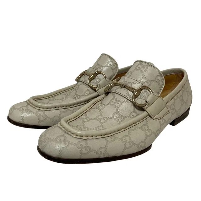 Gucci GG Guccissima Leather Horsebit Loafers Shoes White 40.5 in White Leather from The Reluxe