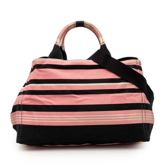 Pink Prada Large Canvas Canapa Righe Striped Satchel in Pink Canvas from Designer Revival