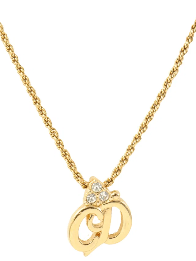 Dior Rhinestone Logo Necklace, Gold in Gold from VINTAGE QOO TOKYO