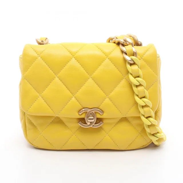 Chanel Shoulder Bag Quilted Small Flap Chain Yellow Lambskin in Yellow Lambskin from The Reluxe