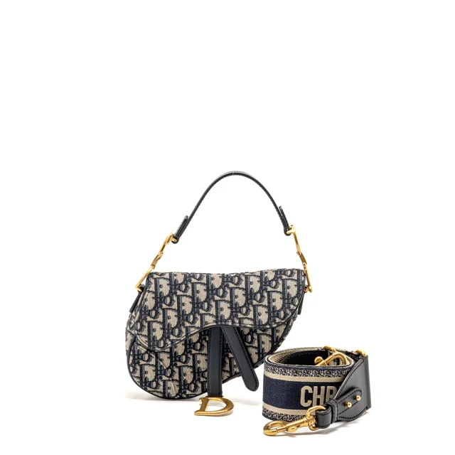 Dior Mini Saddle Bag Oblique Jacquard Canvas Blue GHW in Blue Canvas from EMIER