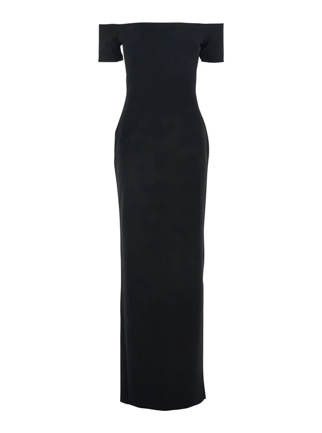 Solace london Dress 'Nile' with Off Shoulder and Vent on the Back in Black Fabric for Women in Black 95% Polyester 5% Elastane, photo 2 of 6 from Gaudenzi Boutique
