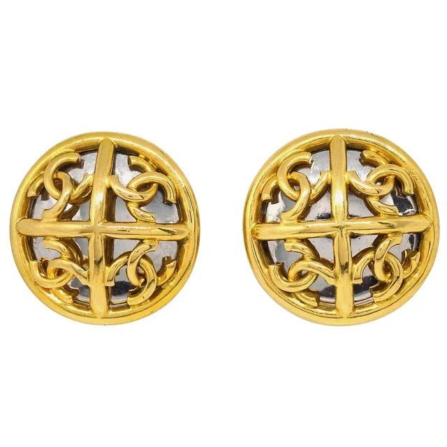 Chanel Button Earrings Clip-On Gold 2940/93P in Gold from AMORE Vintage Tokyo