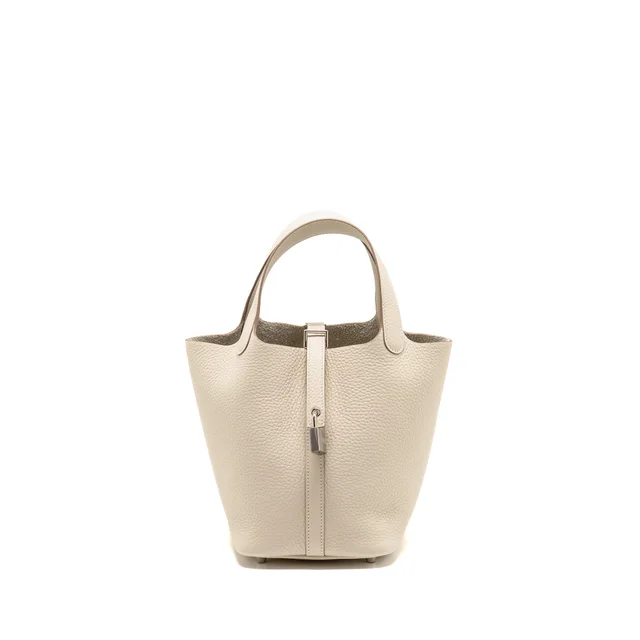 Hermès Picotin 18 Lock Bag Clemence Craie SHW Stamp K in White Clemence leather from EMIER