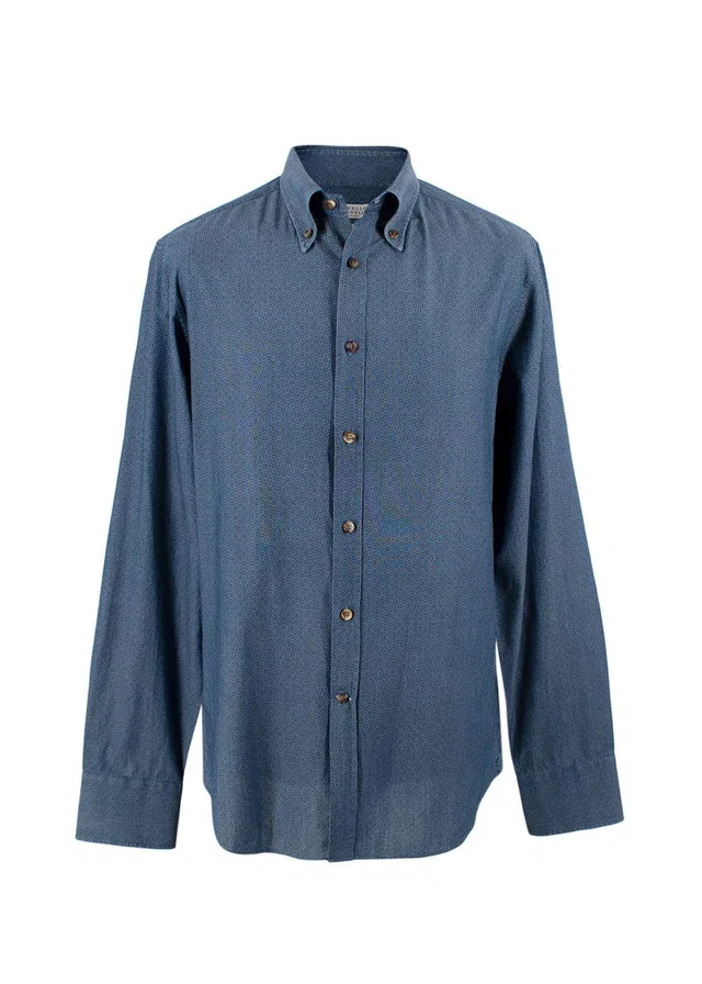 Brunello Cucinelli Blue Cotton Patterned Shirt in Blue from HEWI