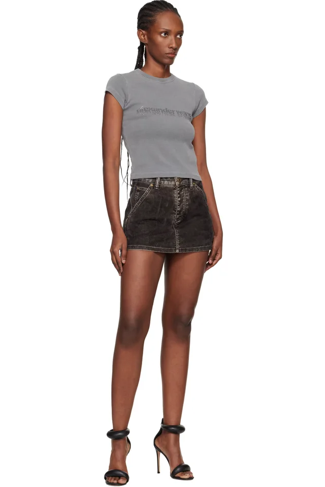 Alexander Wang Gray Denim Flocked Carpenter Skort, photo 4 of 4 from SSENSE