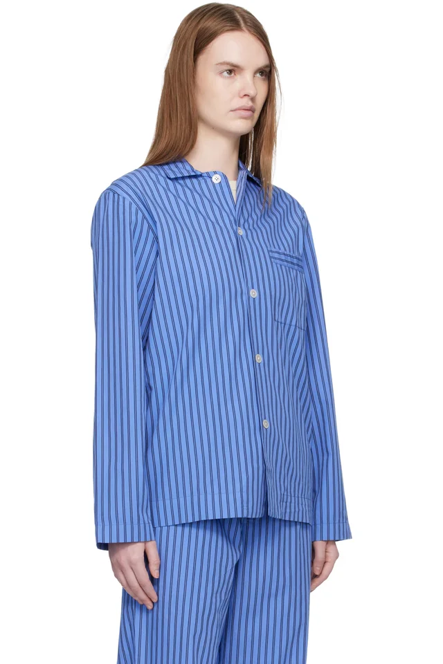 Tekla Blue Poplin Long-Sleeved Pyjama Shirt, photo 2 of 4 from SSENSE