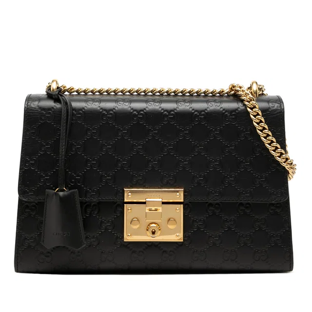 Black Gucci Medium Guccissima Padlock Shoulder Bag in Black Leather from Designer Revival
