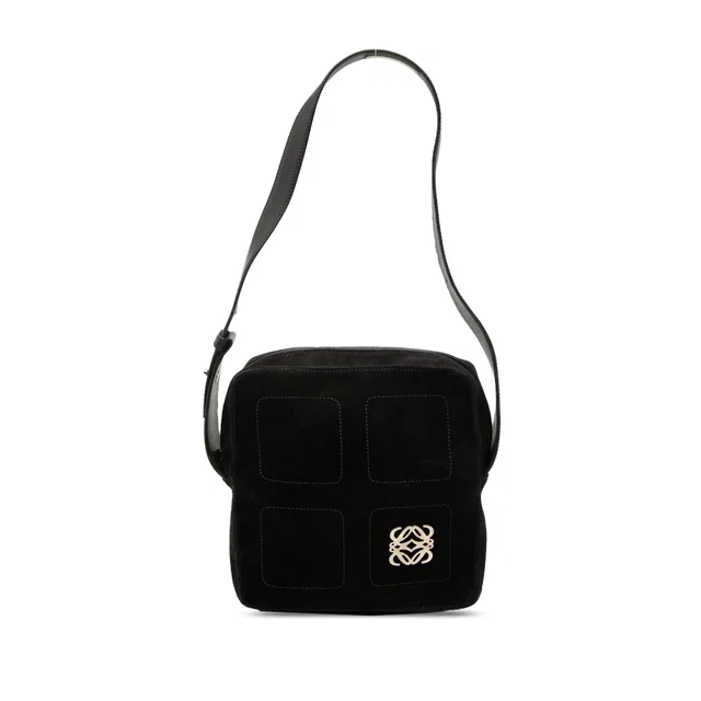 Black LOEWE Suede Anagram Shoulder Bag in Black Suede from Designer Revival