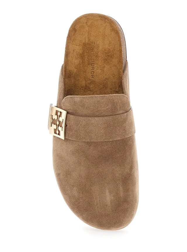 Tory burch 'Mellow' Beige Suede Slip-On Mule with Metal Logo Buckle for Women in Beige 100% Bovine, photo 7 of 7 from Gaudenzi Boutique