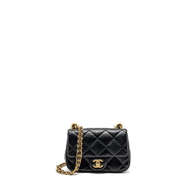 Chanel 24s Pearl Adjustable Chain Mini Flap Bag Lambskin Black GHW (microchip) in Black Lambskin from EMIER