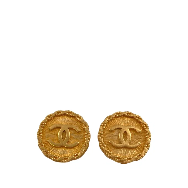 Gold Chanel CC Gold Plated Sunburst Round Clip On Earrings in Gold from Designer Revival