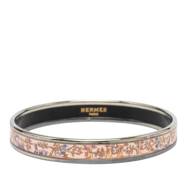 Pink Hermès Narrow Enamel Forest Animals Bangle Bracelet 65 in Pink from Designer Revival