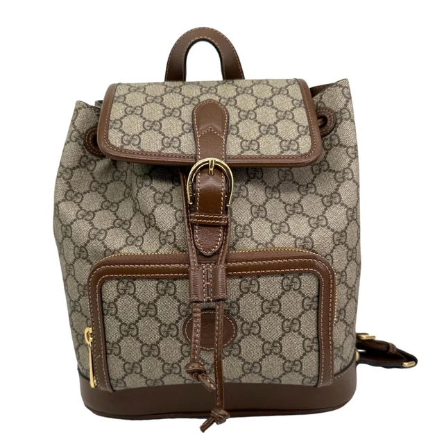 Gucci Retro Interlocking G Buckle GG Supreme Azalea Calfskin Backpack Beige 674147 in Beige Calfskin from Dallas Designer Handbags