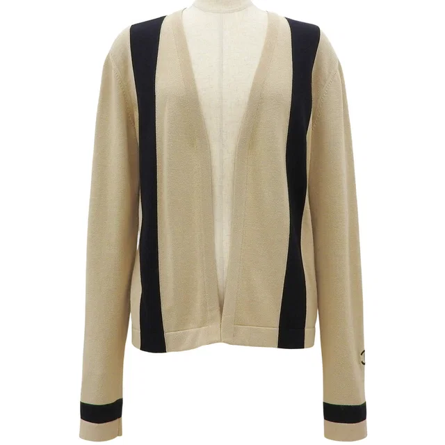 Chanel 2003 Bicolor CC Mark Embroidered Cardigan #42 Beige/Black in Black Cashmere from VINTAGE QOO TOKYO