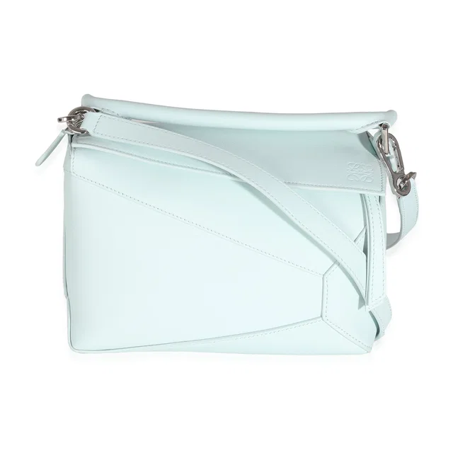 Loewe Light Blue Grained Calfskin Small Puzzle Edge Bag Leather Handbag in Blue Caviar leather from HEWI