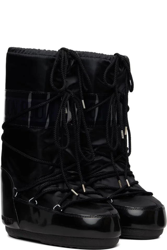 Moon Boot Black Icon Glance Satin Boots, photo 4 of 4 from SSENSE