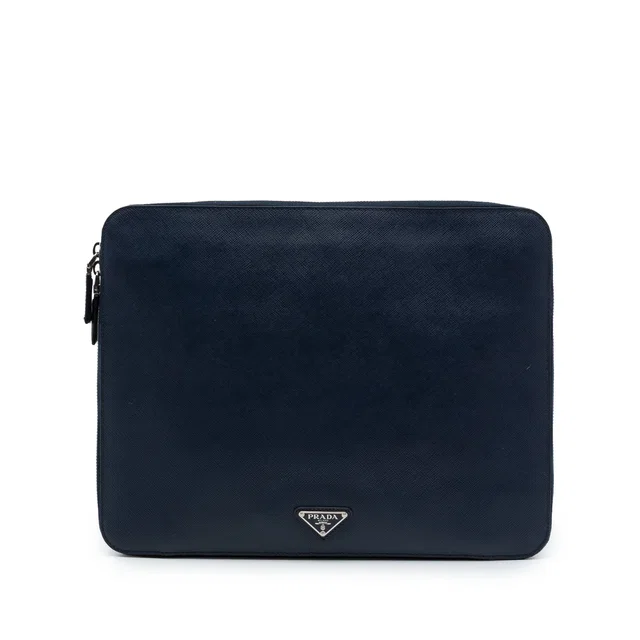 Blue Prada Saffiano Laptop Case Business Bag in Blue Saffiano leather from Designer Revival