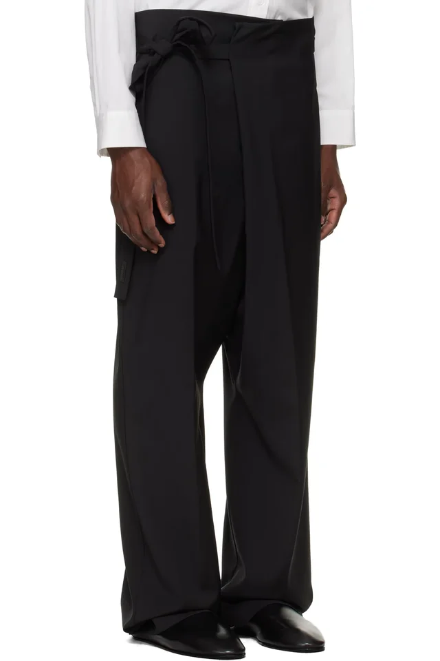 Fear of God Black Easy Care Wool Wrap Trousers, photo 2 of 4 from SSENSE