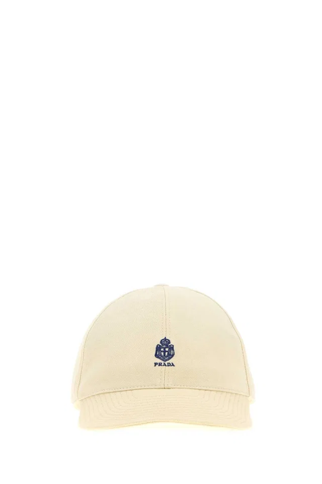 Prada Hat Logo-Embroidered Cotton Baseball Cap — Beige Caps in Beige from HEWI
