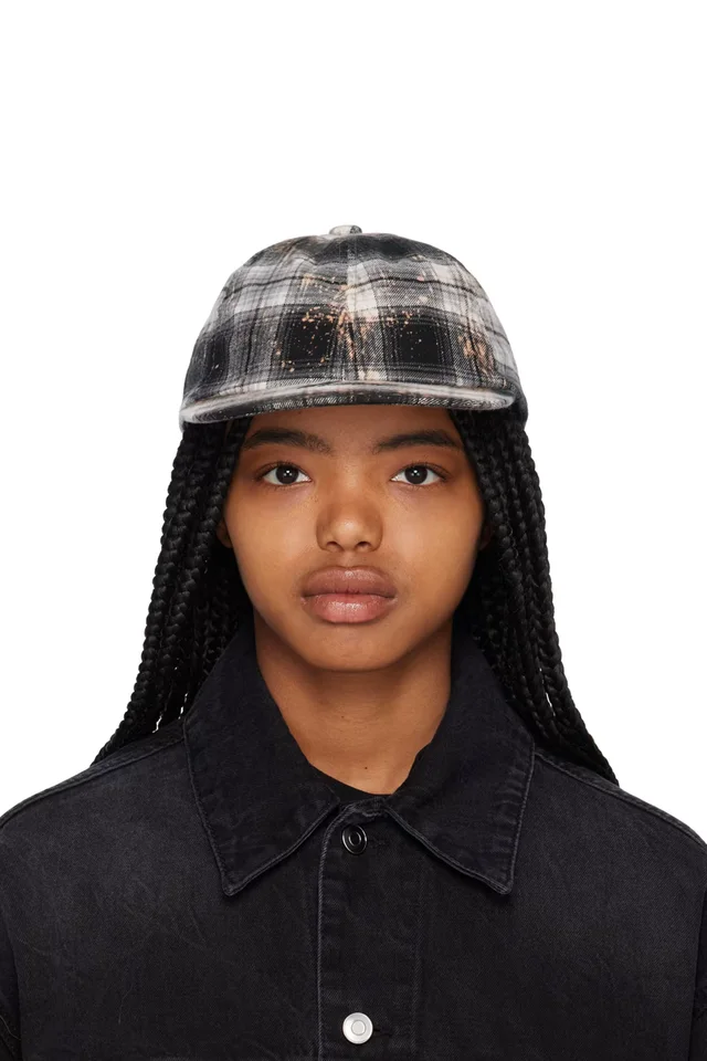 We11done Black Bleach Check Cap, image 1 of 1 from SSENSE