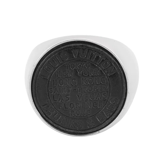 Louis Vuitton Traveler Stamps Signet Ring Size M Noir/SilverMP1802 Metal in Black from GALLERY RARE