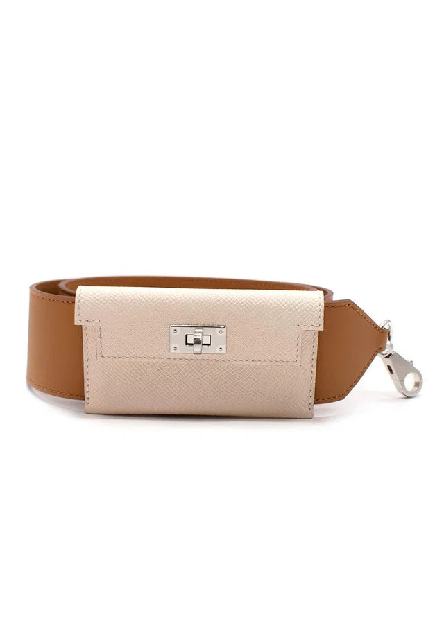 Hermès Kelly Gold and Craie Pocket Bag Strap in White Calfskin from HEWI