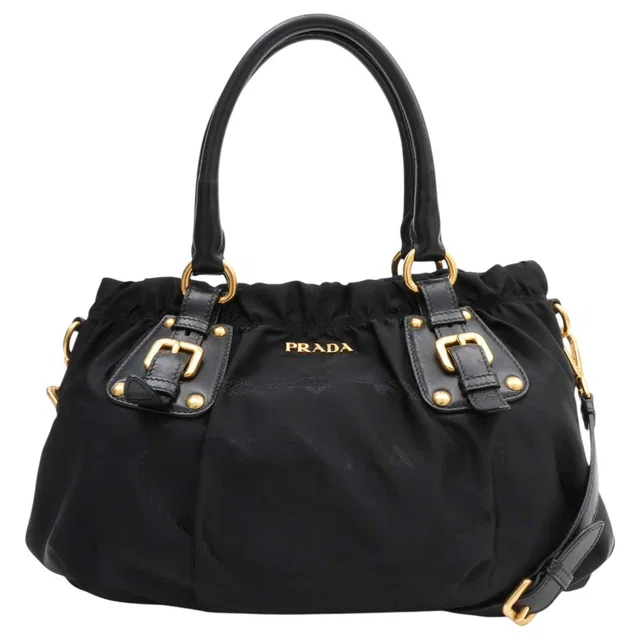 Prada Nylon Logo Jacquard 2-Way Bag Black in Black Nylon from VINTAGE QOO TOKYO