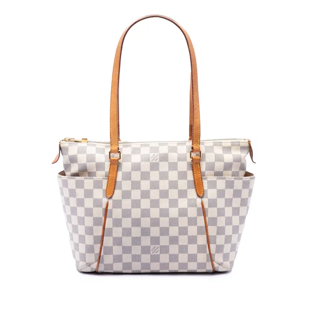 White Louis Vuitton Damier Azur Totally PM Tote Bag in White Canvas from Designer Revival