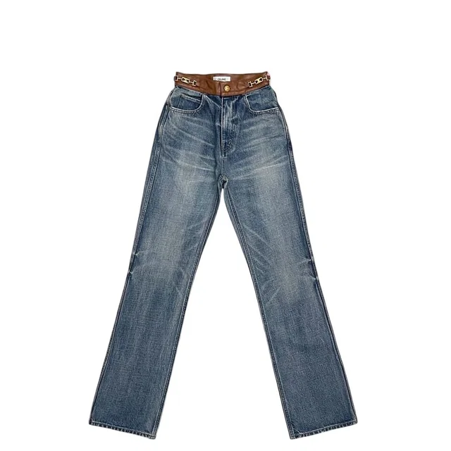 Celine Denim Pants Blue Brown Margaret Waist 57 Bottom Long in Brown Denim from The Reluxe