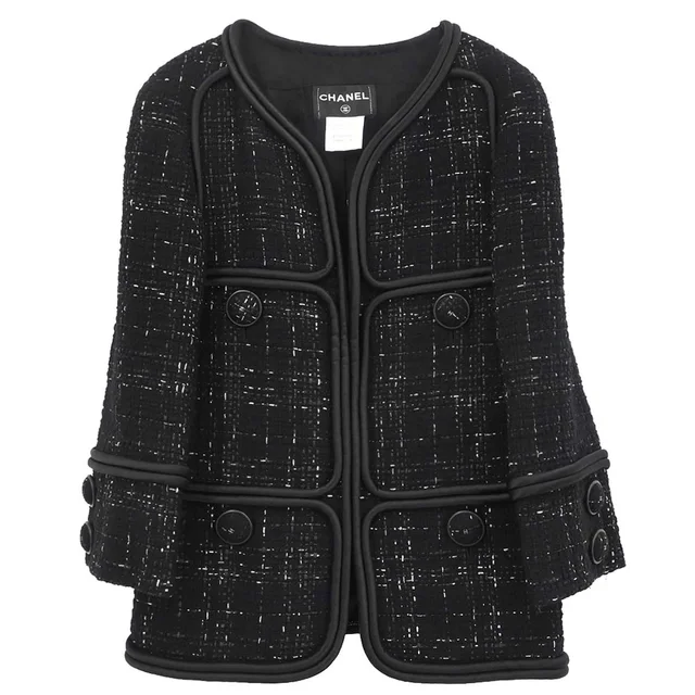 Chanel 2015-2016 Collarless Jacket Black #38 in Black Wool from AMORE Vintage Tokyo