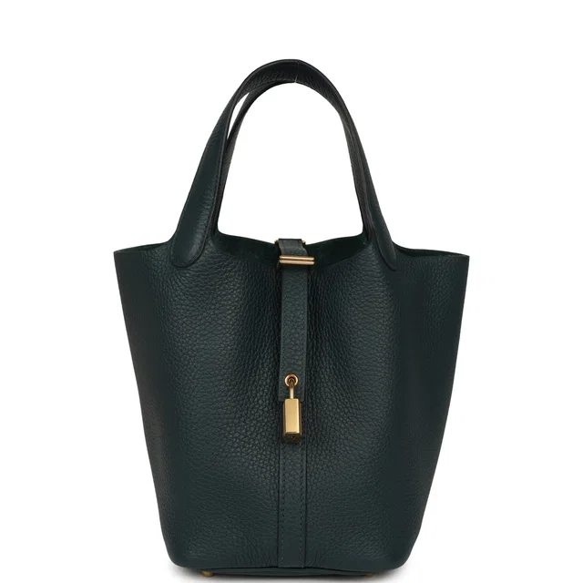 Hermès Picotin Lock 18 Vert Cypress Clemence Gold Hardware in Green Clemence leather from Madison Avenue Couture