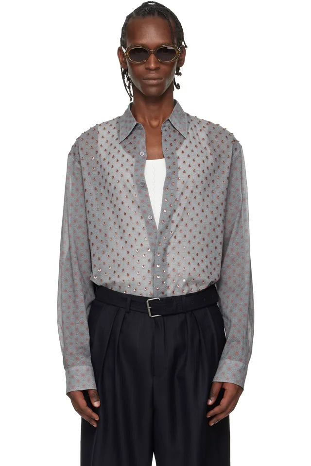 Dries Van Noten Gray Sequinned Shirt, image 1 of 1 from SSENSE