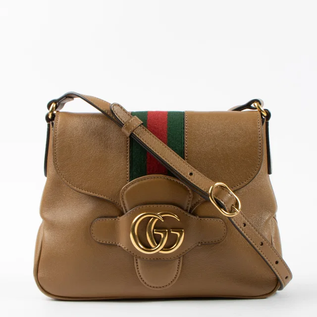 Gucci Camel Leather Web Dahlia Crossbody Bag in Brown Leather from Labellov
