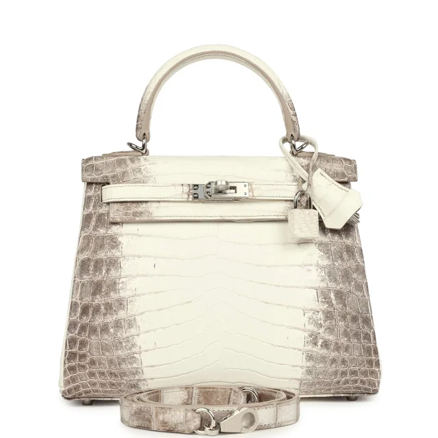 Hermès Kelly Retourne 25 Himalaya Niloticus Crocodile Palladium Hardware in Crocodile from Madison Avenue Couture